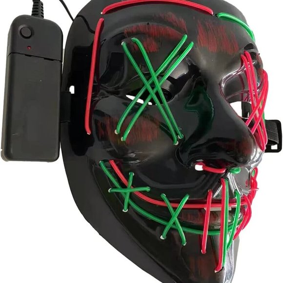 Halloween Purge Pink/Green Light Up Mask - Picture 2 of 2